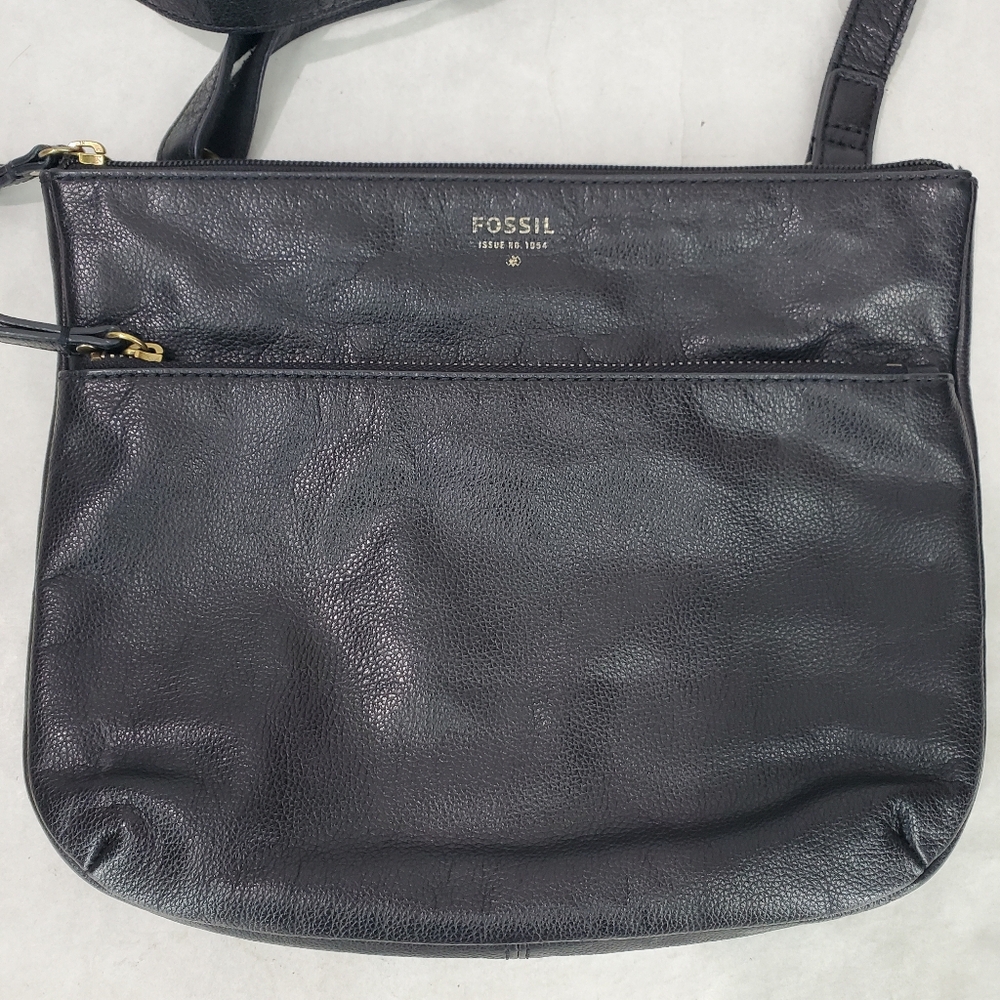FOSSIL 1954 Black Pebbled Cowhide Leather Adjustable Crossbody Bag & Coin Purse - Picture 3 of 16